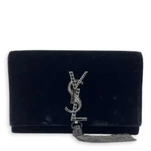 Kate Small Black Crossbody Bag in Velvet, Silver hardware