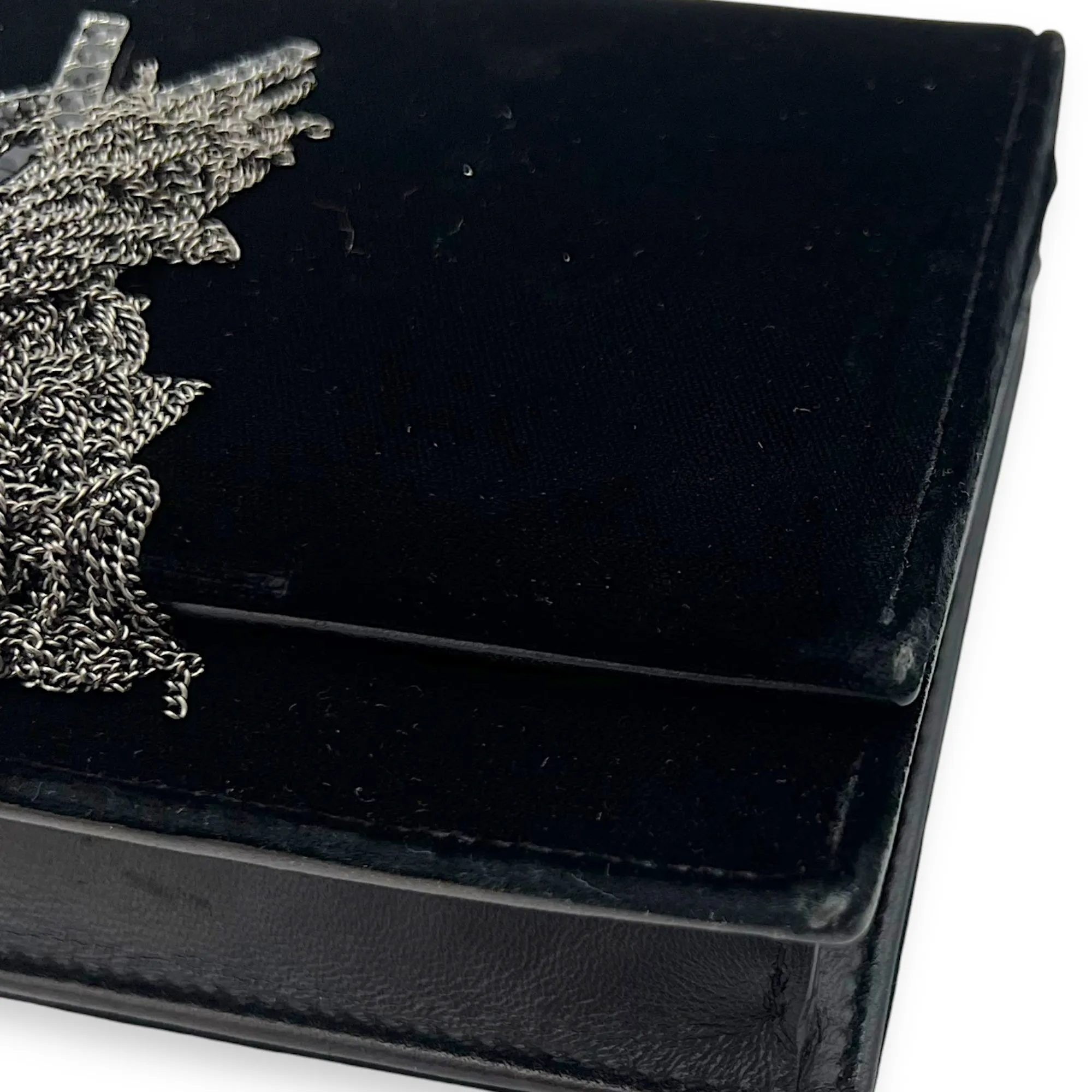 Kate Small Black Crossbody Bag in Velvet, Silver hardware