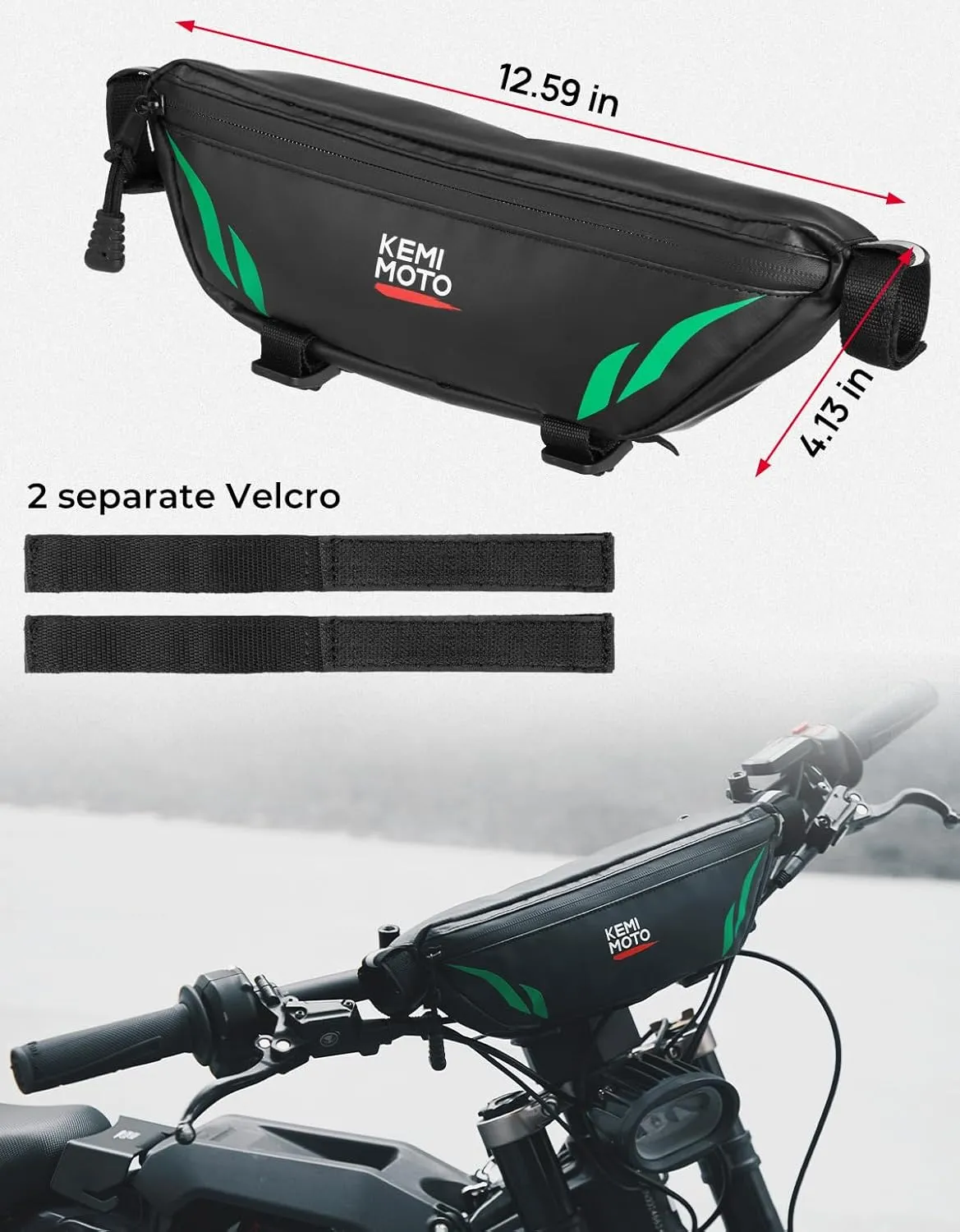 KEMIMOTO Motorcycle Handlebar Bag Universal Bicycle Waterproof Front Storage Bag Compatible with Sur-Ron Light Bee X and S X160 X260 Talaria Sting Electric Dirt Bike, Green 1L