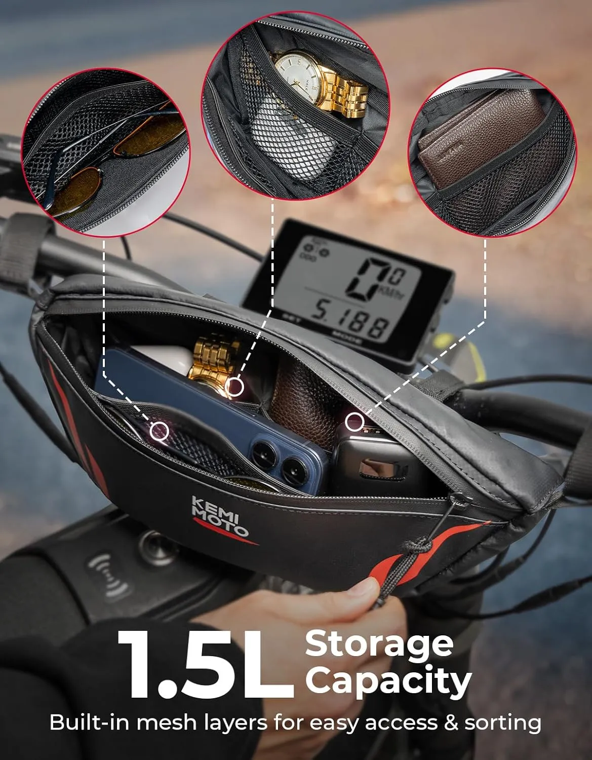KEMIMOTO Motorcycle Handlebar Bag Universal Waterproof Front Storage Bag Bicycle Handlebar Bag Compatible with Sur-Ron Light Bee X and S X160 X260 Talaria Sting Segway Electric Dirt Bike