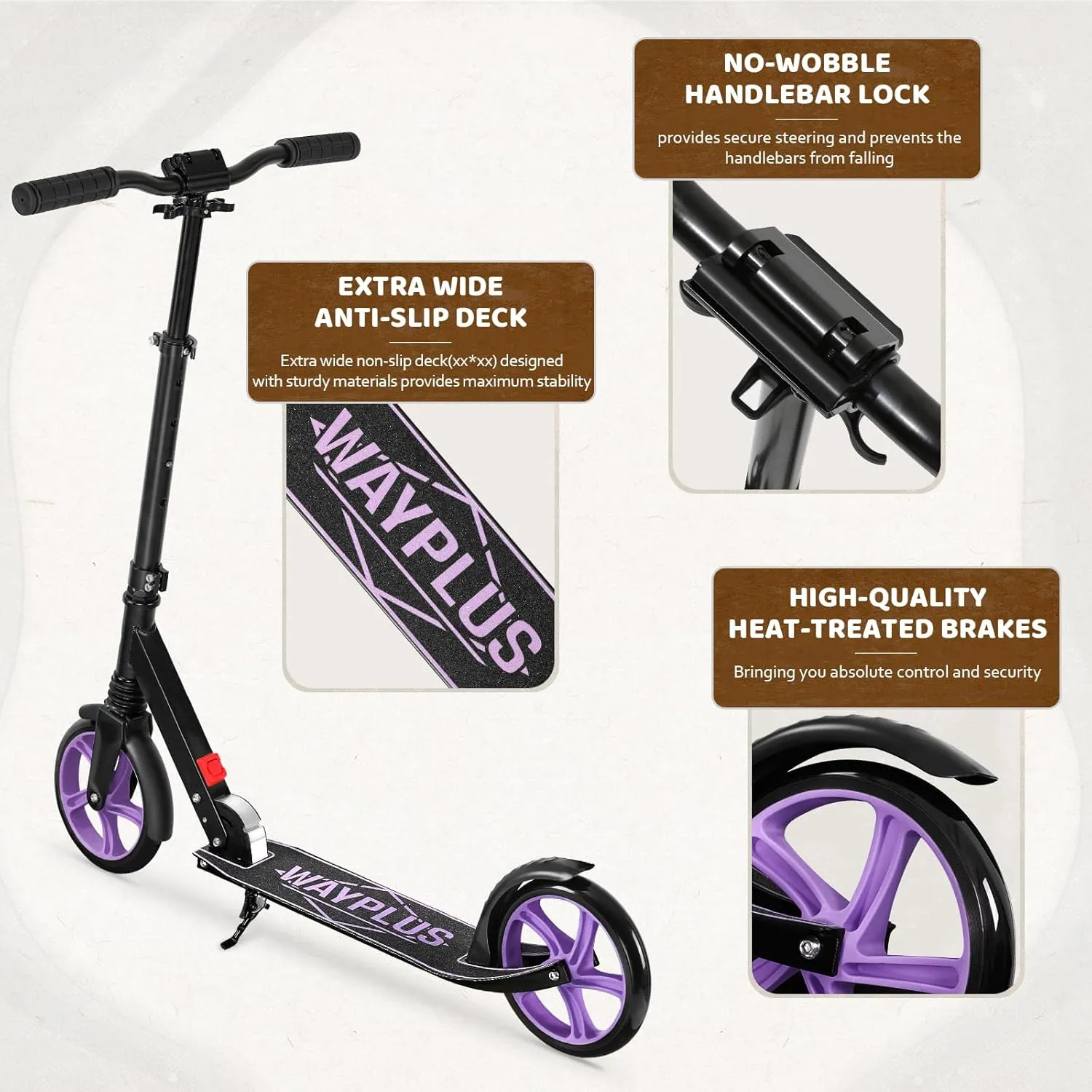 Kick Scooter for Ages 6 ,Kid, Teens & Adults. Max Load 240 LBS. Foldable, Lightweight, 8IN Big Wheels for Kids, Teen and Adults, 4 Adjustable Levels. Bearing ABEC9