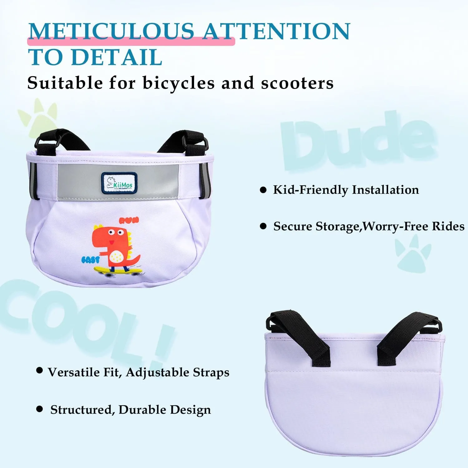 Kids Bicycle Basket - Fun Dinosaur & Crocodile Designs, Front Handlebar Bag for Boys & Girls, Ideal for Bikes & Scooters, Pink, Navy Blue, Purple, Blue, Green