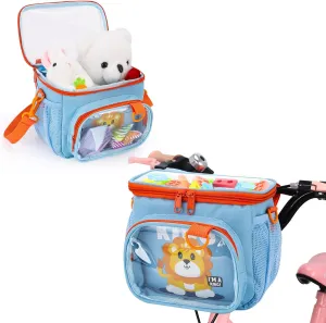 Kids Bike Basket ，Waterproof Fabric Bicycle Basket，Boy and Girl Bicycles Front Basket Accessories，Fits Scooter and Tricycles Bike Handlebar Bag ，with Shoulder Strap. ﻿