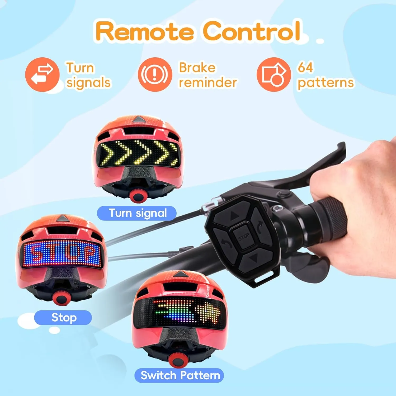 Kids Bike Helmet, LED Display, Remote Control, 64 Patterns, Detachable Visor, Adjustable & Breathable Kid Sport Helmet for Bicycle, Skateboard, Scooter