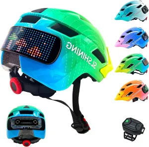Kids Bike Helmet, LED Display, Remote Control, 64 Patterns, Detachable Visor, Adjustable & Breathable Kid Sport Helmet for Bicycle, Skateboard, Scooter