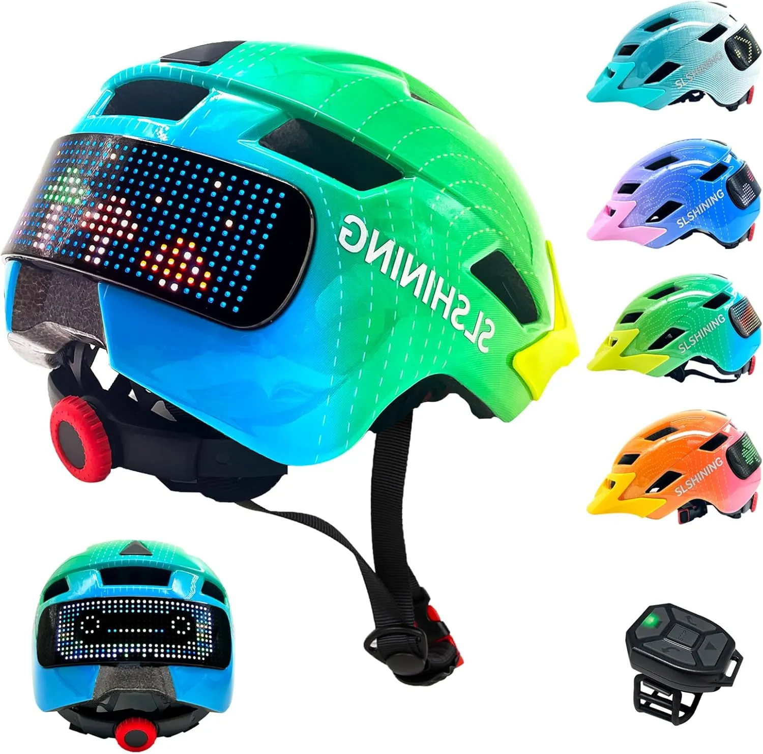 Kids Bike Helmet, LED Display, Remote Control, 64 Patterns, Detachable Visor, Adjustable & Breathable Kid Sport Helmet for Bicycle, Skateboard, Scooter