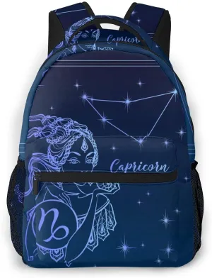 Kids Capricorn Zodiac Sign Backpacks Boys Girls Bookbag 16 Inch Laptop Bag Shoulder Bag Casual Daypack For 1-5th Grade