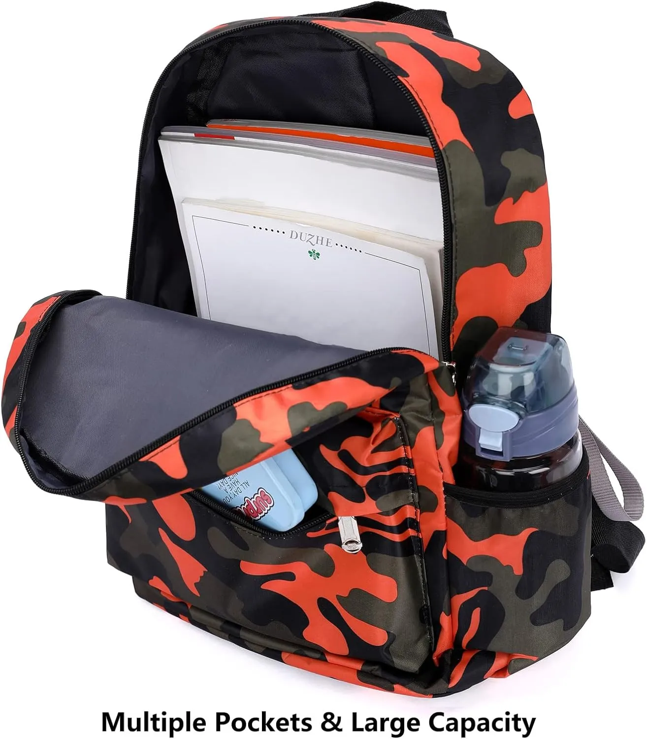 Kids School Backpacks for Boys Girls Elementary Kindergarten Camo School Bags Bookbags for Primary Preschool (Camouflage Orange, Large)