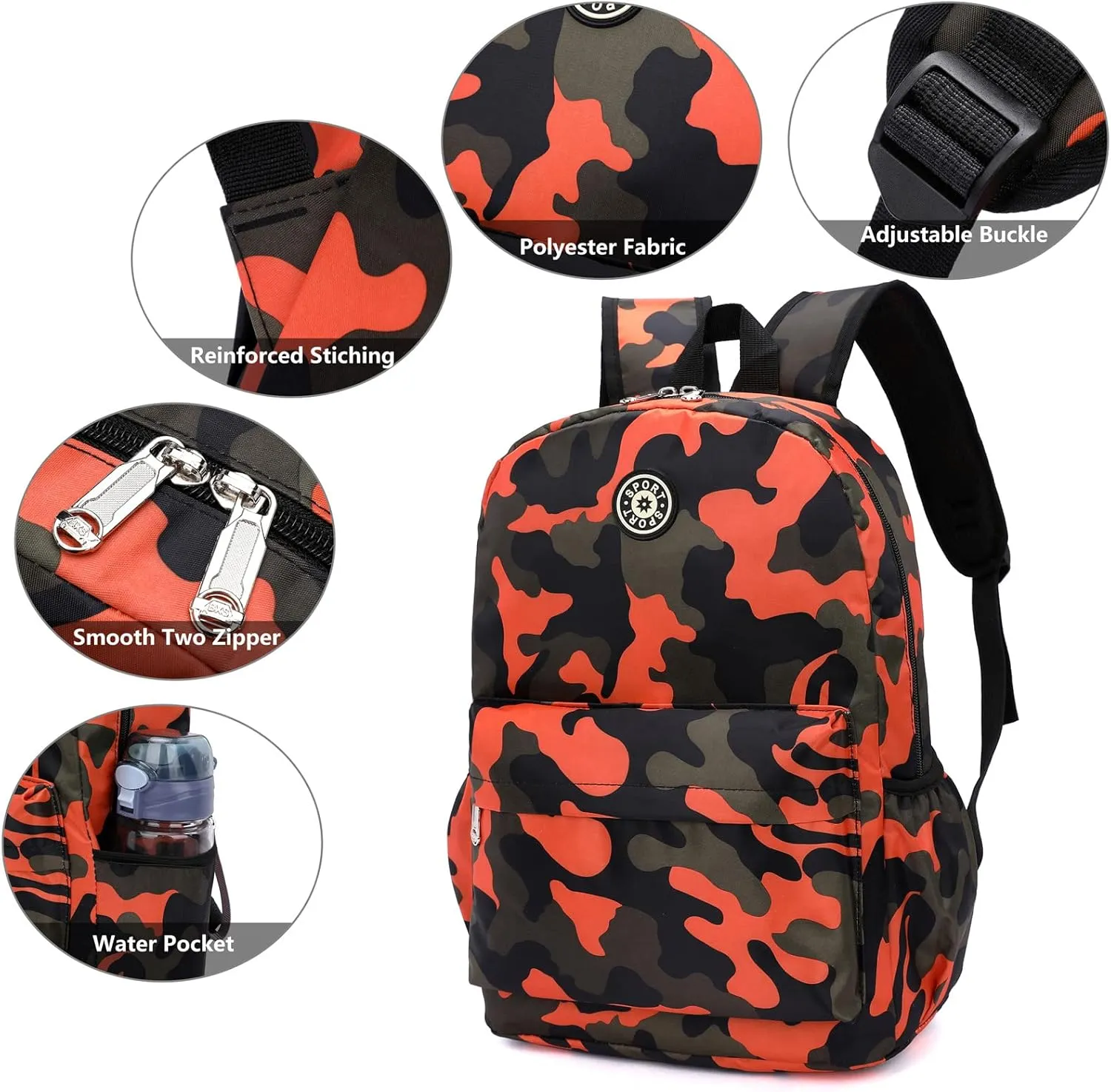 Kids School Backpacks for Boys Girls Elementary Kindergarten Camo School Bags Bookbags for Primary Preschool (Camouflage Orange, Large)