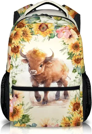 Kids Schoolbag for Children, Highland Cow School Backpacks, Farm Animal Theme Gift, Leisure Children Bookbag for School Travel Hiking Preschool Elementary Kindergarten