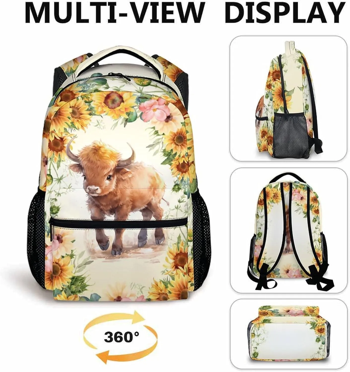 Kids Schoolbag for Children, Highland Cow School Backpacks, Farm Animal Theme Gift, Leisure Children Bookbag for School Travel Hiking Preschool Elementary Kindergarten