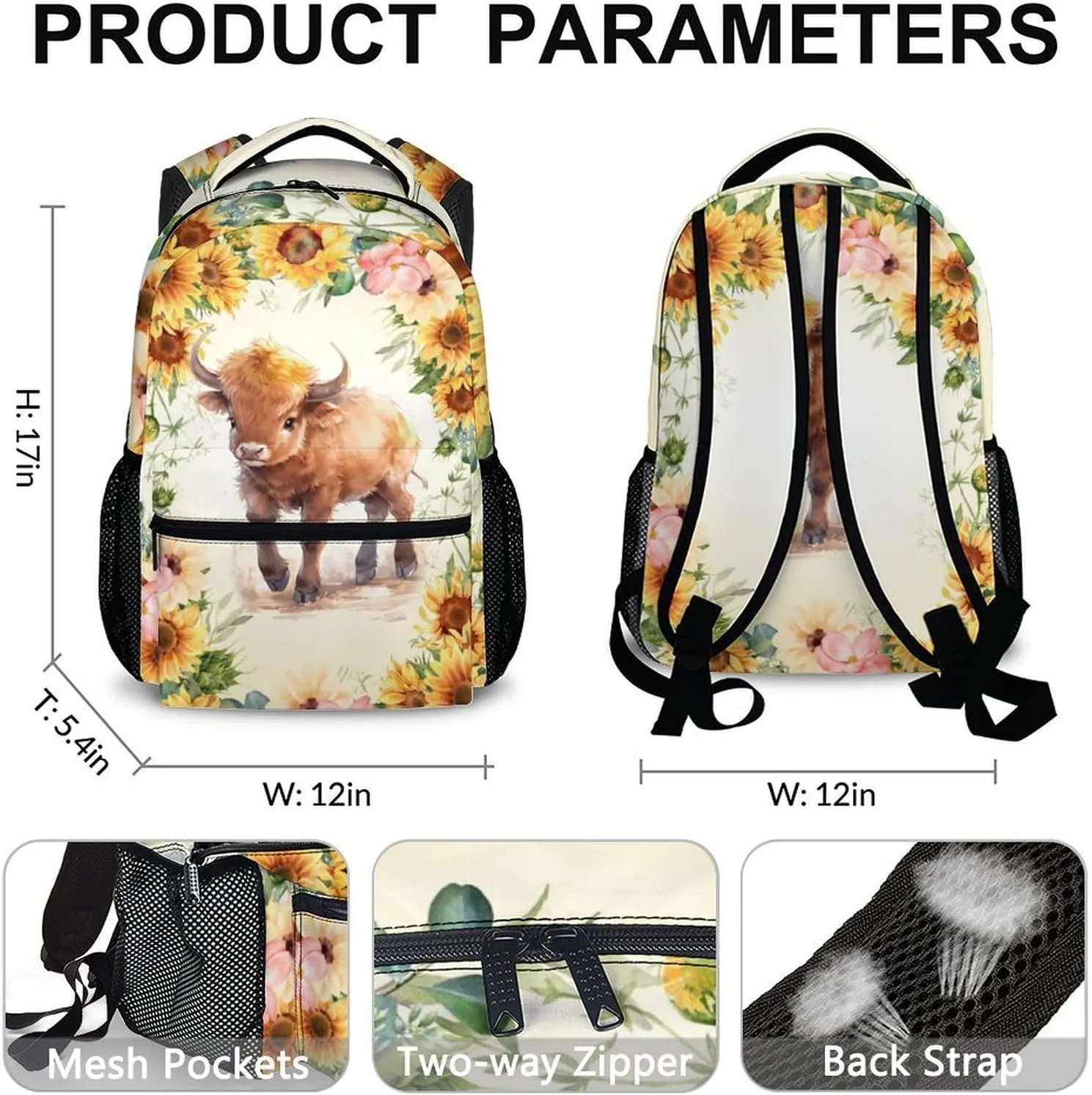Kids Schoolbag for Children, Highland Cow School Backpacks, Farm Animal Theme Gift, Leisure Children Bookbag for School Travel Hiking Preschool Elementary Kindergarten