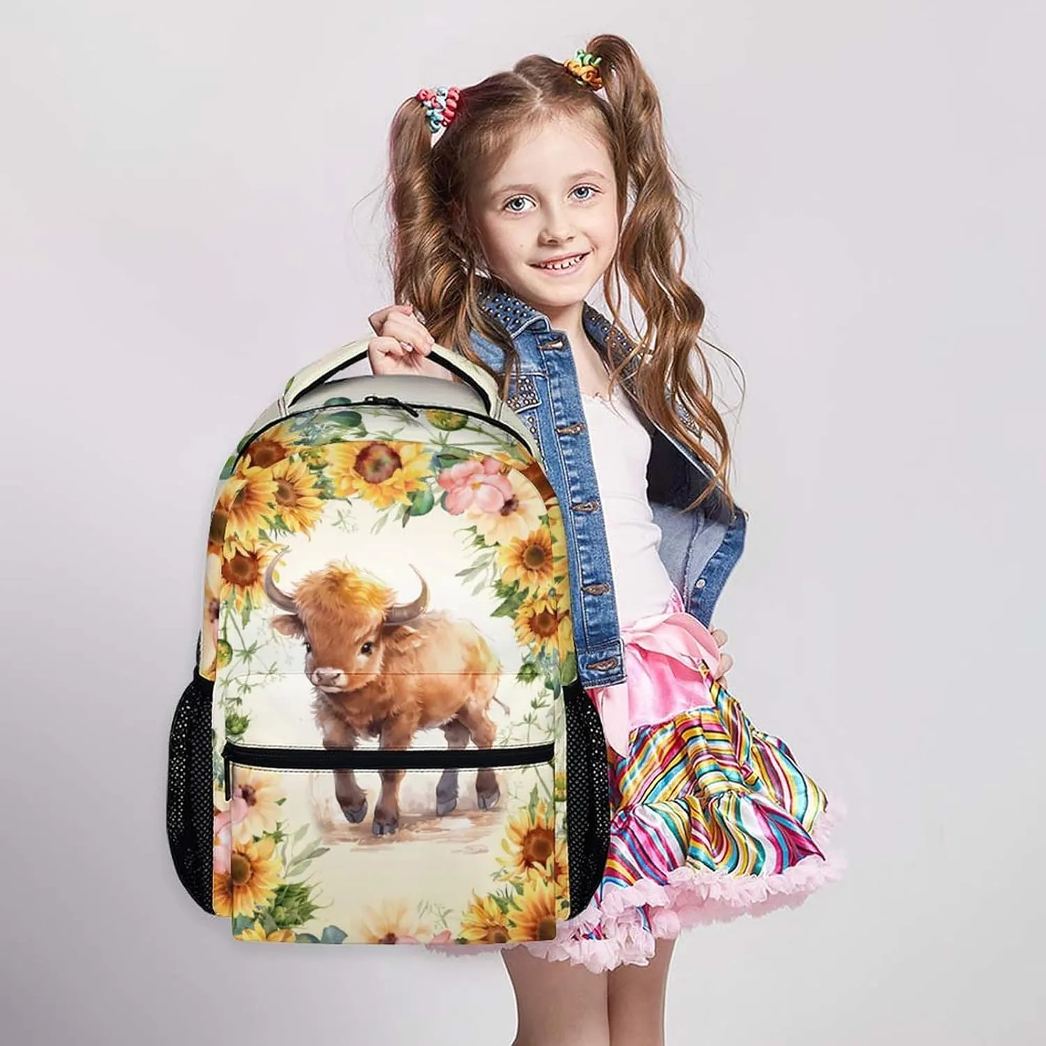 Kids Schoolbag for Children, Highland Cow School Backpacks, Farm Animal Theme Gift, Leisure Children Bookbag for School Travel Hiking Preschool Elementary Kindergarten