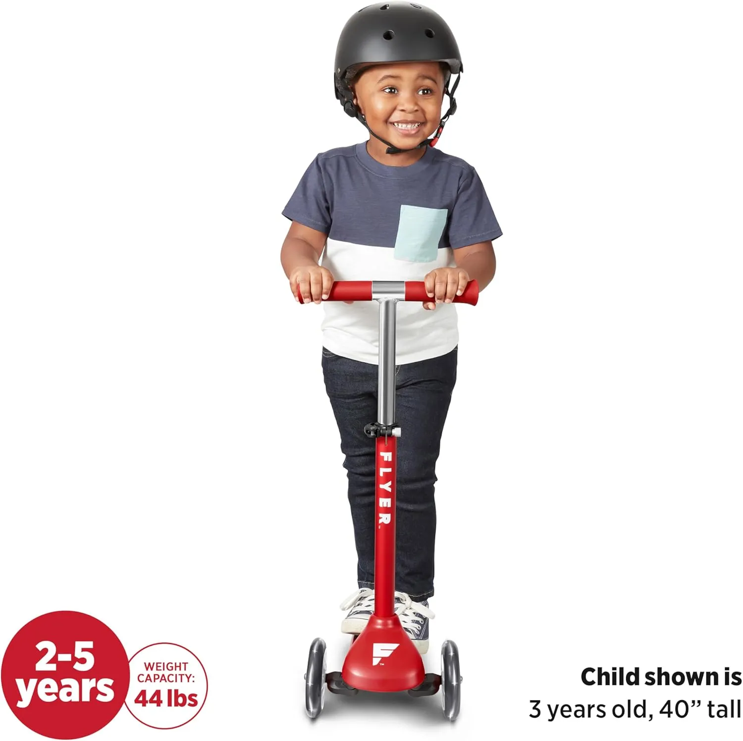 Kids Scooter, Toddler Scooter, Flyer Glider Jr. with Light Up Wheels, Red, Radio Flyer Ride On Toys for Kids 2-5 Years Old, for Outdoor Riding