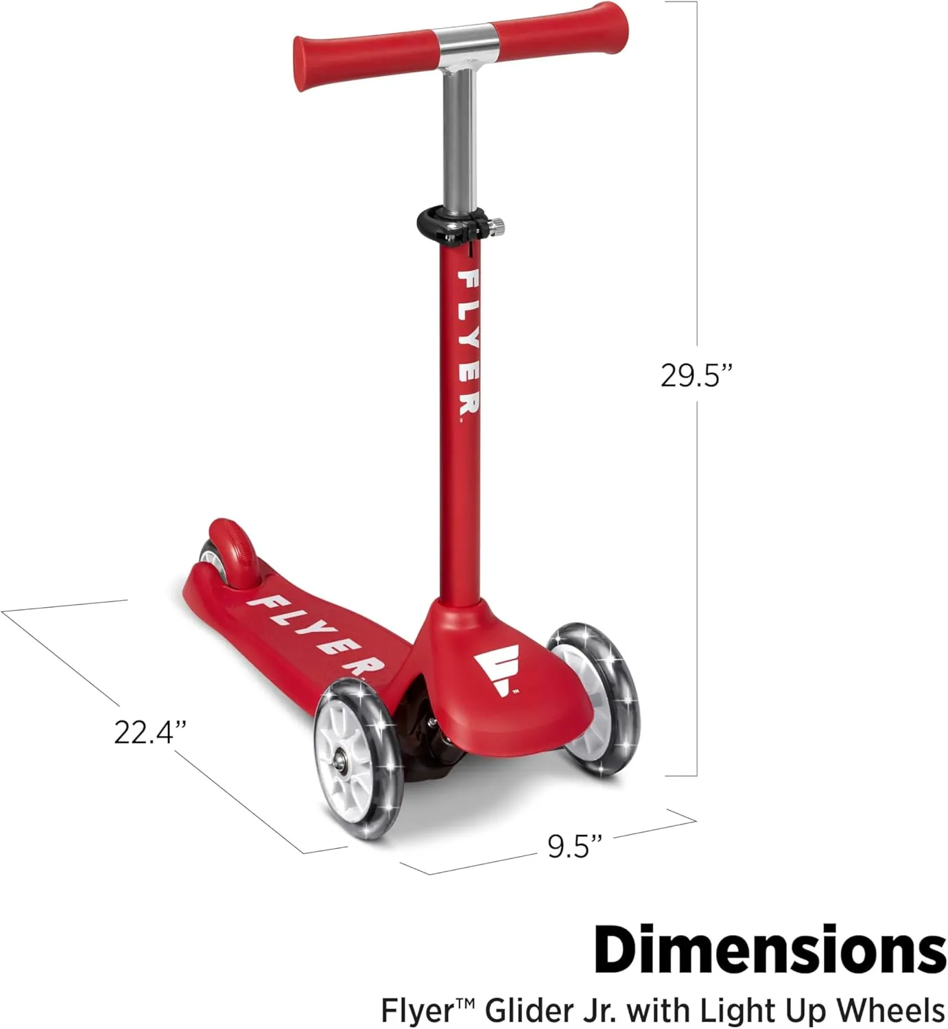 Kids Scooter, Toddler Scooter, Flyer Glider Jr. with Light Up Wheels, Red, Radio Flyer Ride On Toys for Kids 2-5 Years Old, for Outdoor Riding