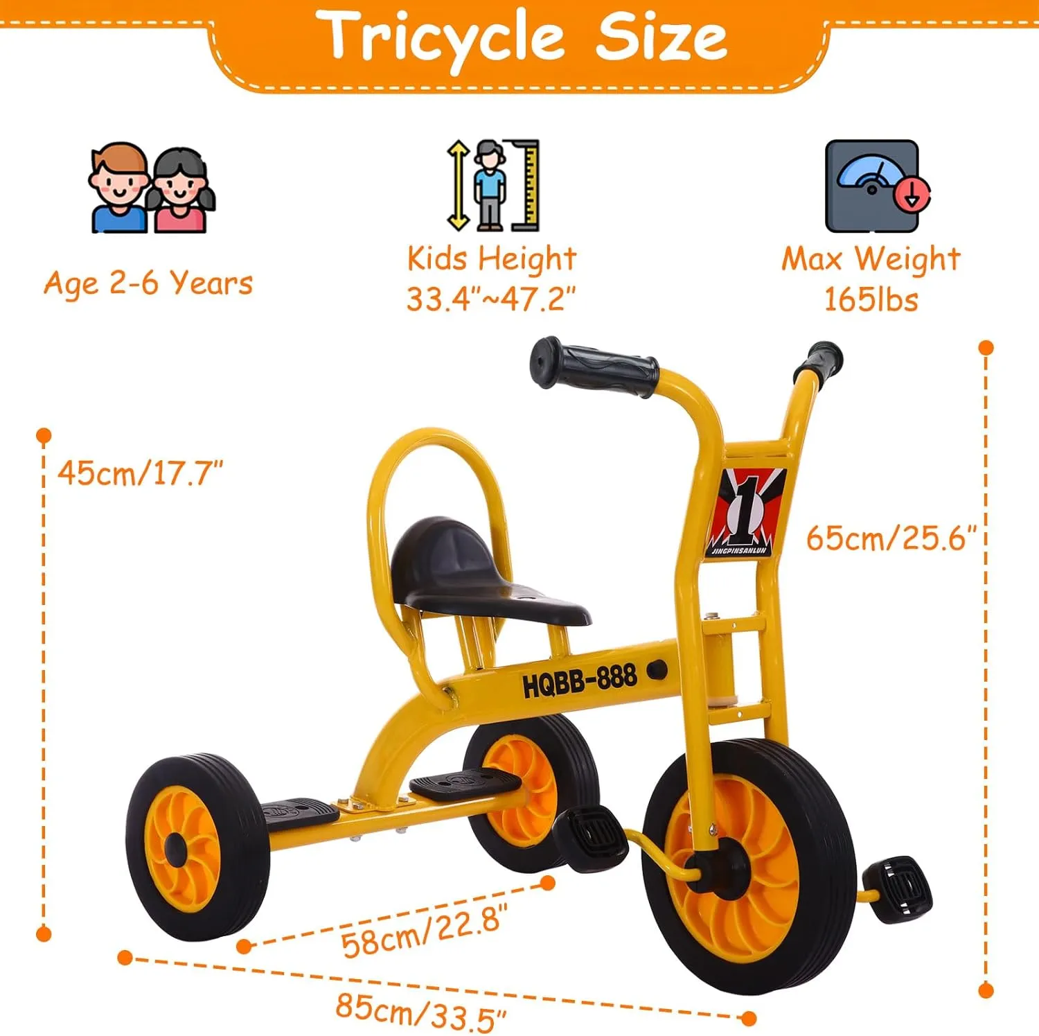 Kids Tricycle, Big Wheel Kids Trike for Age 2-6, Carbon Steel Frame, Non-Slip Rubber Wheels, Outdoor Tricycle for Preschool, Playground, Daycare