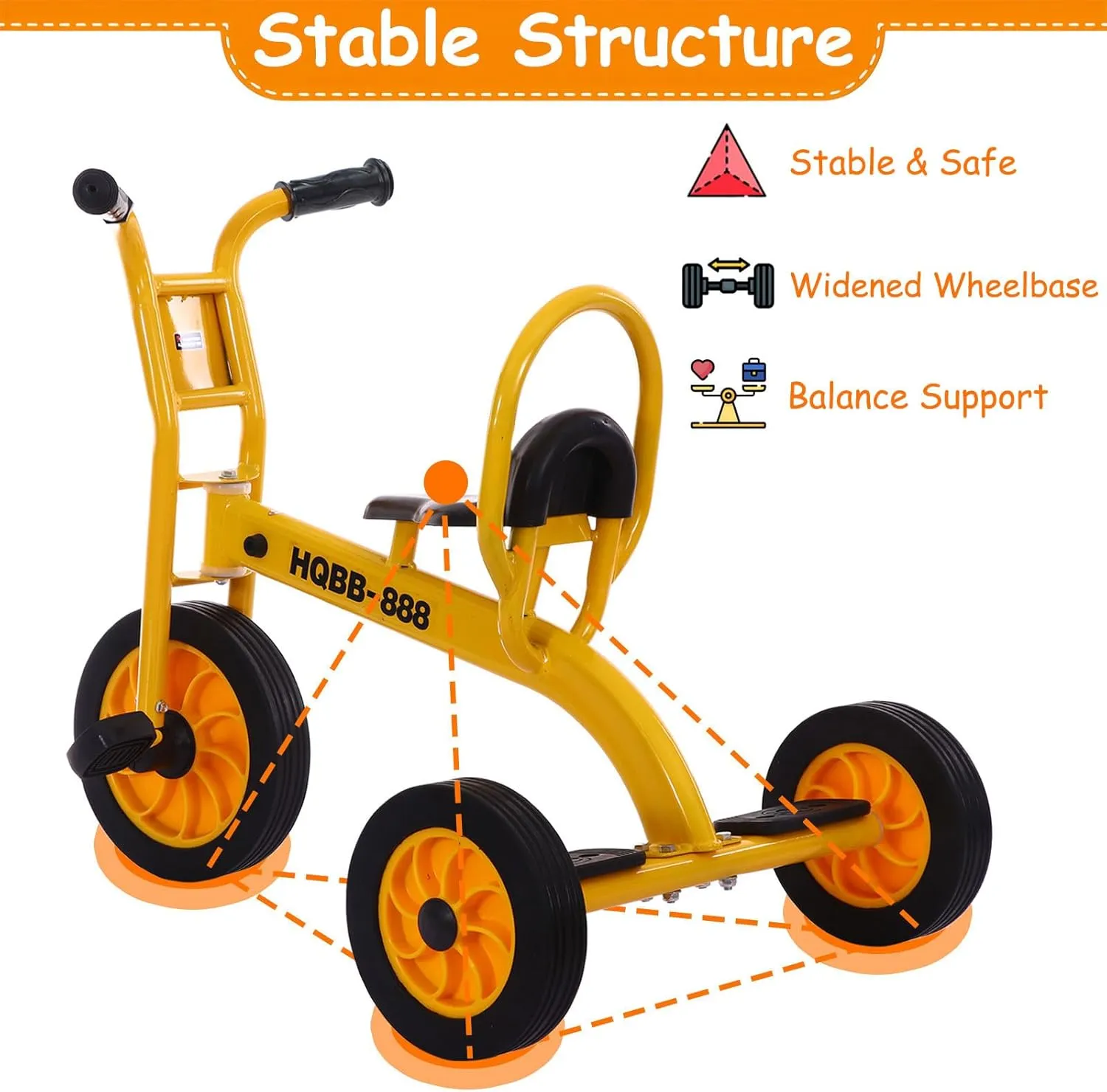 Kids Tricycle, Big Wheel Kids Trike for Age 2-6, Carbon Steel Frame, Non-Slip Rubber Wheels, Outdoor Tricycle for Preschool, Playground, Daycare
