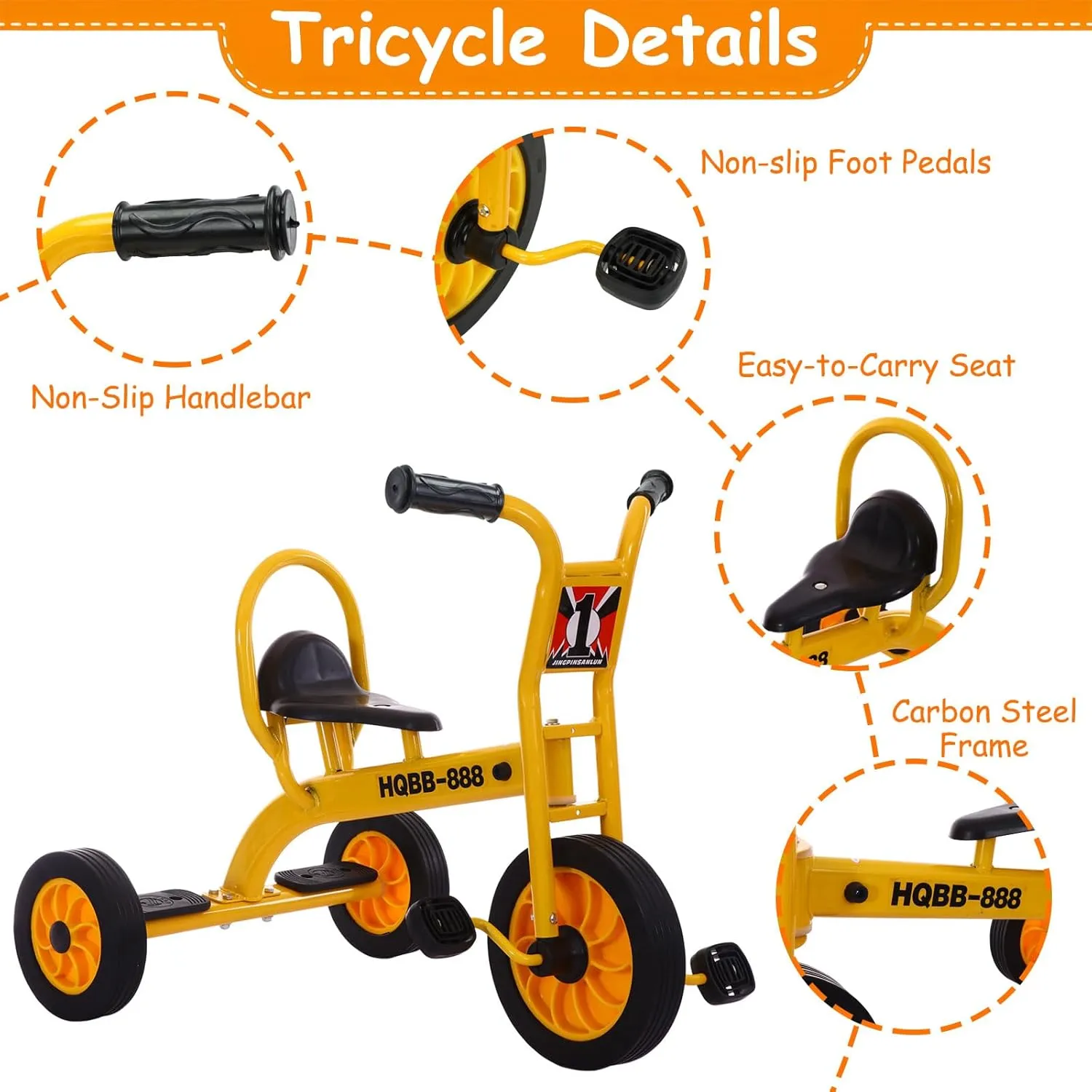 Kids Tricycle, Big Wheel Kids Trike for Age 2-6, Carbon Steel Frame, Non-Slip Rubber Wheels, Outdoor Tricycle for Preschool, Playground, Daycare