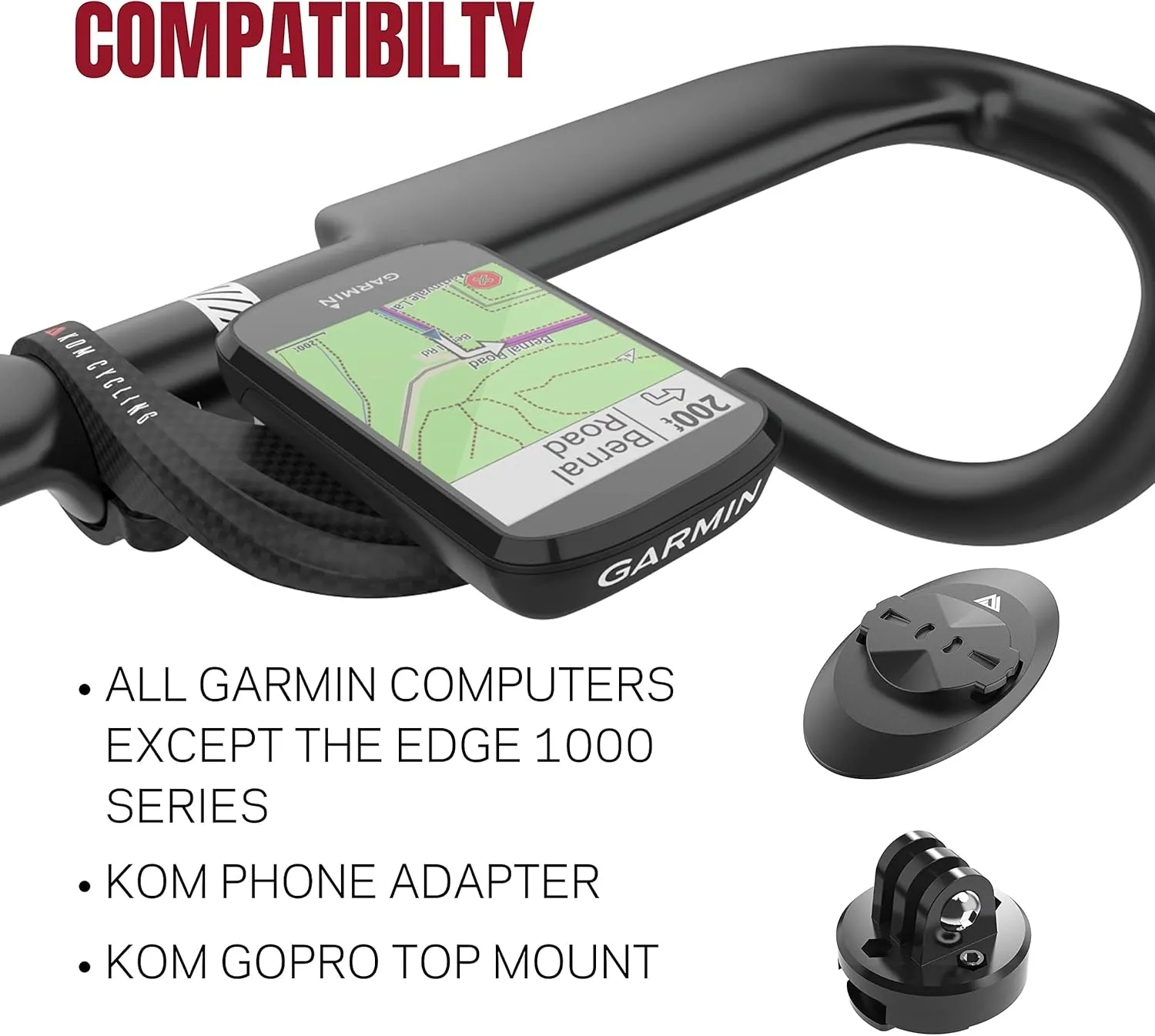 KOM Cycling Garmin Bike Mount with Carbon Finish from Edge Mount Designed for Edge 540 and Garmin 840 and Other Models (Green)