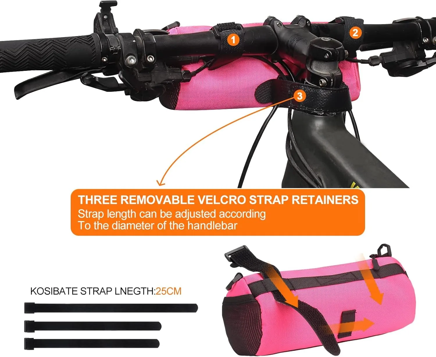 KOSIBATE Bike Handlebar Bag,Bicycle Handlebar bag,Bike Frame Bag with Shoulder Strap,Bicycle Front Bag Fram Storage Roll Bag Mountain Road Bikes Bicycle Accessories, Bike Pouch for Bicycle (