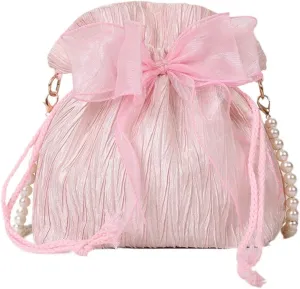 Lace Bow Tote Bag White Pearl Handle Bag Evening Bag Summer Bucket Crossbody Bag Women Supply for Daily Matching