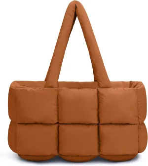 Large Puffer Tote Bag for Women, Puffy Quilted Shoulder Handbag for Winter Travel Work Gym Shop
