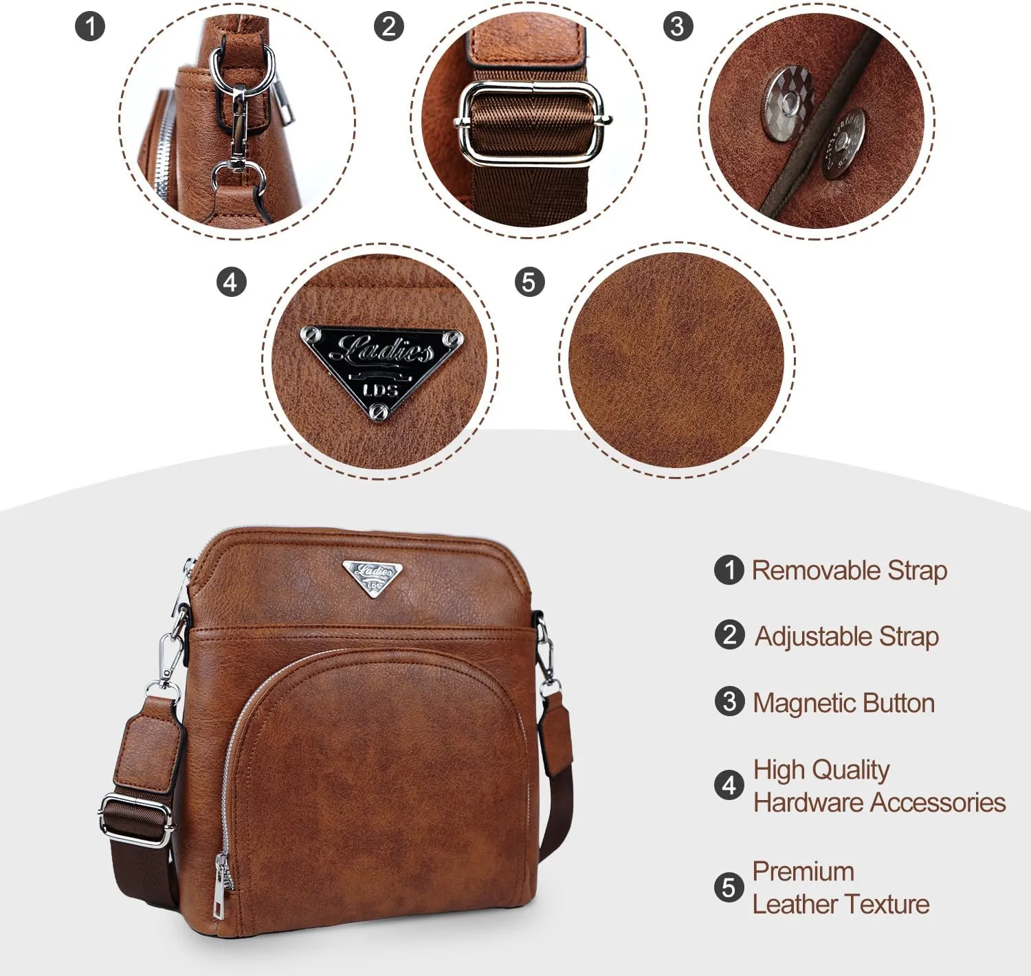 Leather Crossbody Bags for Women Trendy, Medium Size Cross Body Bag 2024, Wide Strap Women's Crossbody Purse Multi Pocket