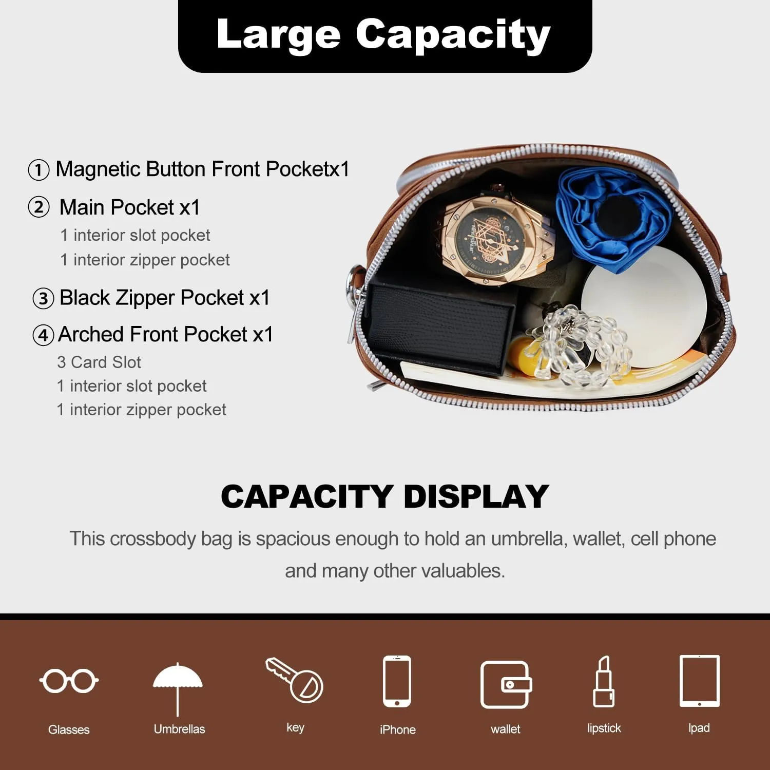Leather Crossbody Bags for Women Trendy, Medium Size Cross Body Bag 2024, Wide Strap Women's Crossbody Purse Multi Pocket