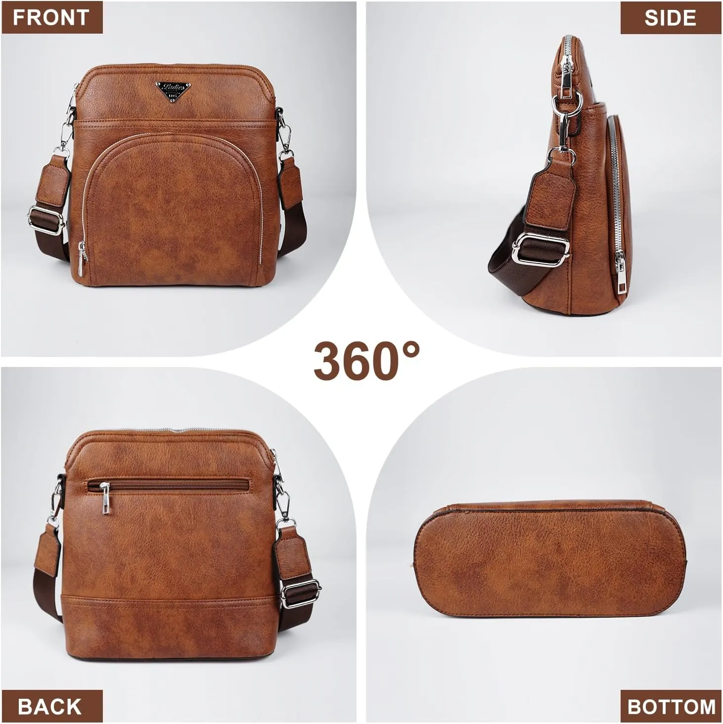 Leather Crossbody Bags for Women Trendy, Medium Size Cross Body Bag 2024, Wide Strap Women's Crossbody Purse Multi Pocket
