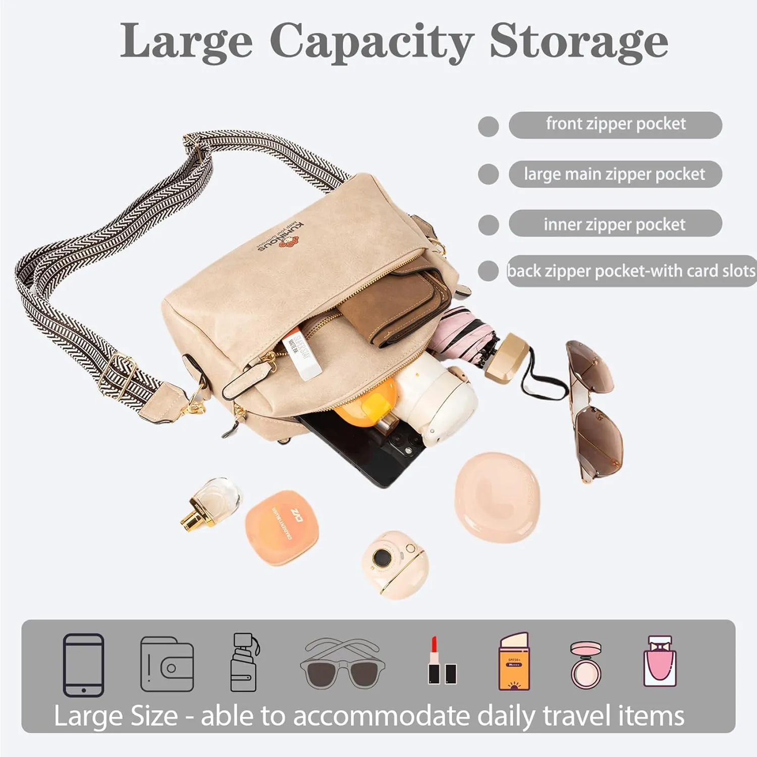 Leather Crossbody Purses for Women,Small Cross Body Bag Wide Adjustable Strap Shoulder Handbag with Credit Card Slots