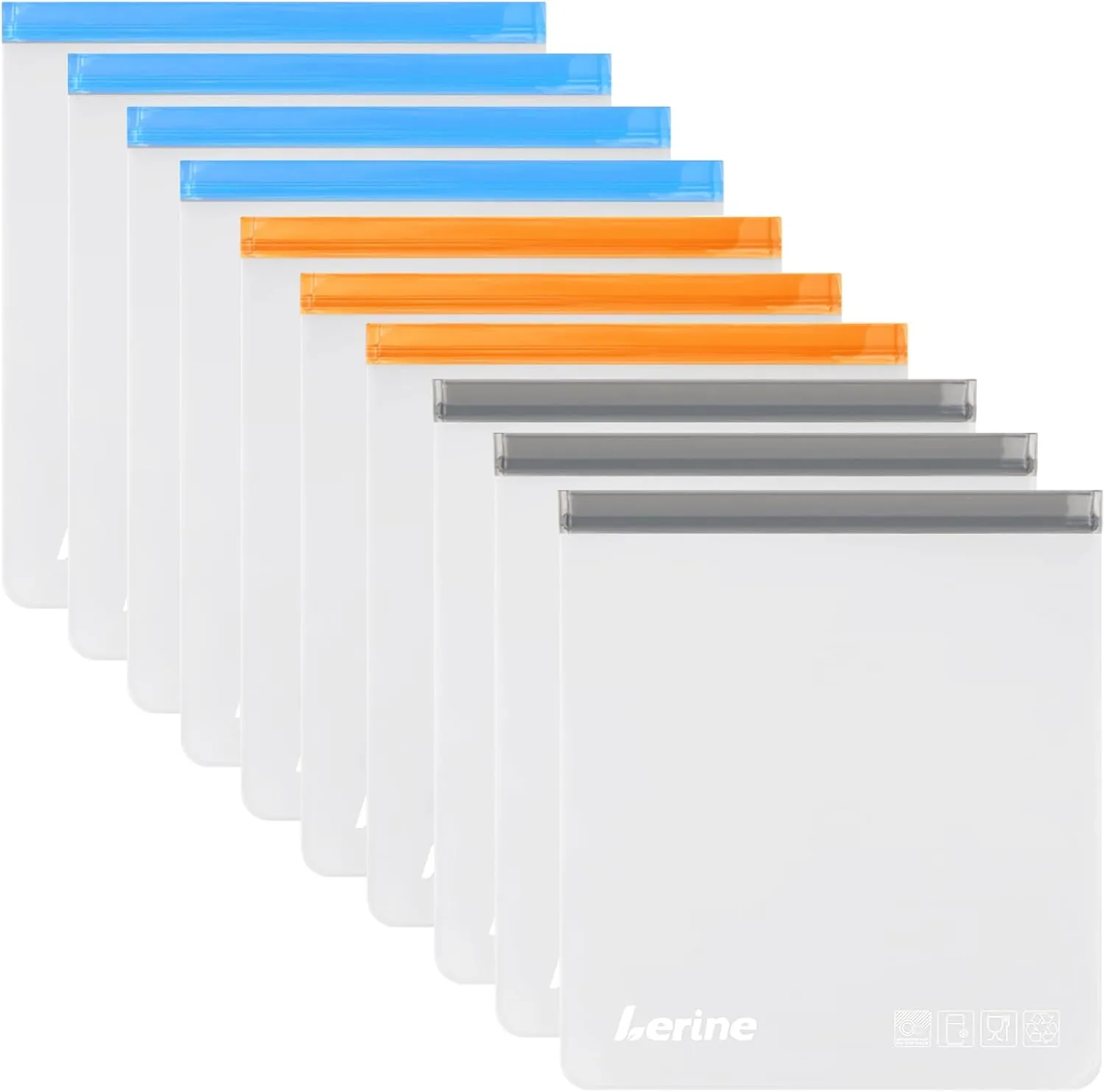 Lerine 10 Pack Reusable 2 Gallon Freezer Bags Dishwasher Safe, Reusable Freezer Bags 2 Gallon Capacity 13"x15.6", Leakproof BPA Free Food Storage Bags for Marinate Meats, Vegetables, Home Organization