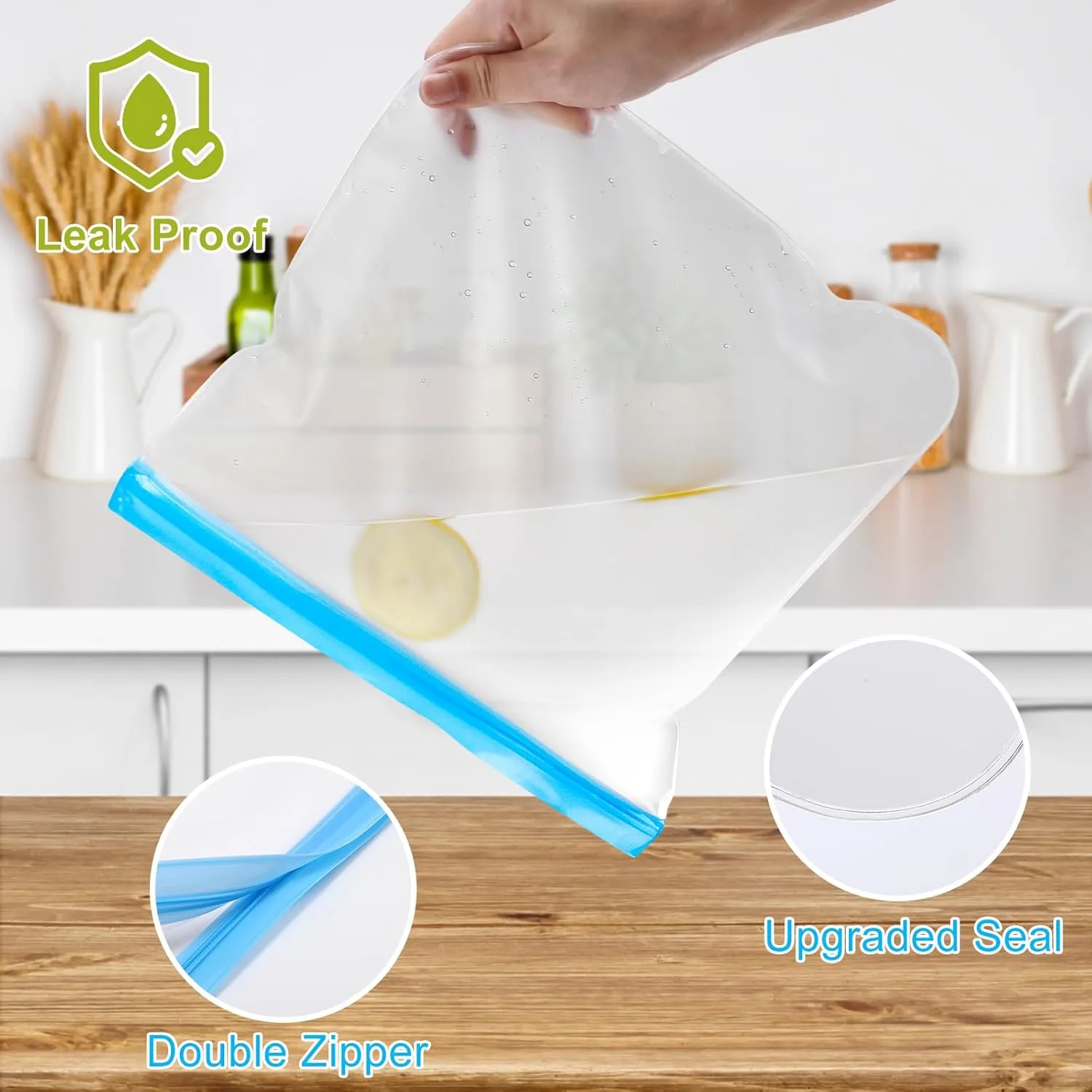 Lerine 10 Pack Reusable 2 Gallon Freezer Bags Dishwasher Safe, Reusable Freezer Bags 2 Gallon Capacity 13"x15.6", Leakproof BPA Free Food Storage Bags for Marinate Meats, Vegetables, Home Organization