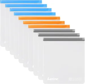 Lerine 10 Pack Reusable 2 Gallon Freezer Bags Dishwasher Safe, Reusable Freezer Bags 2 Gallon Capacity 13"x15.6", Leakproof BPA Free Food Storage Bags for Marinate Meats, Vegetables, Home Organization