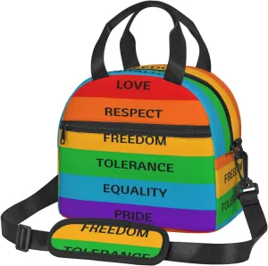 Lgbt Rainbow Love Respect Freedom Tolerance Equality Pride Reusable Lunch Bag Insulated Lunch Box Lunch Tote Bags Lunchbox Container Cooler Lunch Organizer Strap For Work Picnic Travel