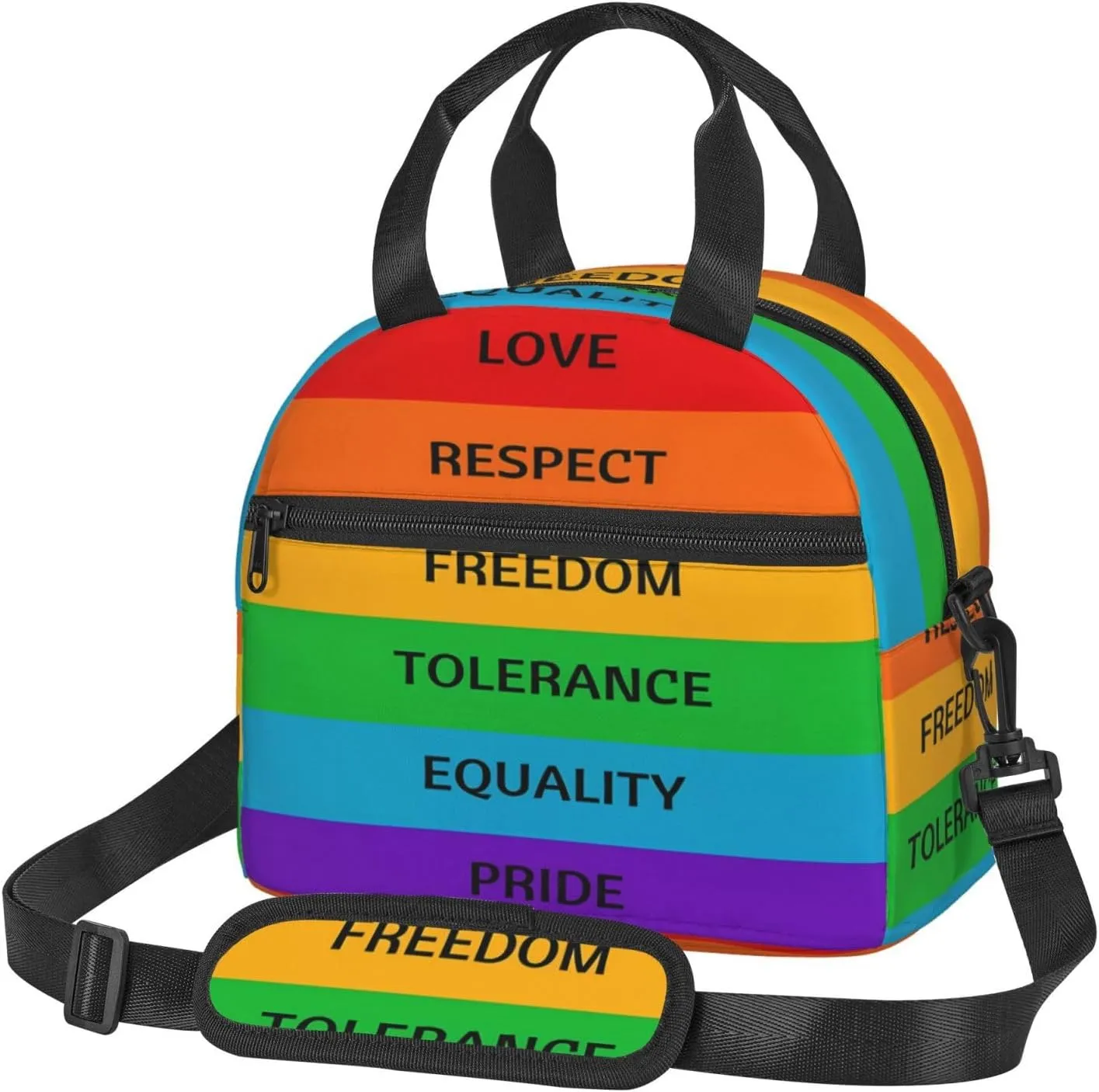 Lgbt Rainbow Love Respect Freedom Tolerance Equality Pride Reusable Lunch Bag Insulated Lunch Box Lunch Tote Bags Lunchbox Container Cooler Lunch Organizer Strap For Work Picnic Travel
