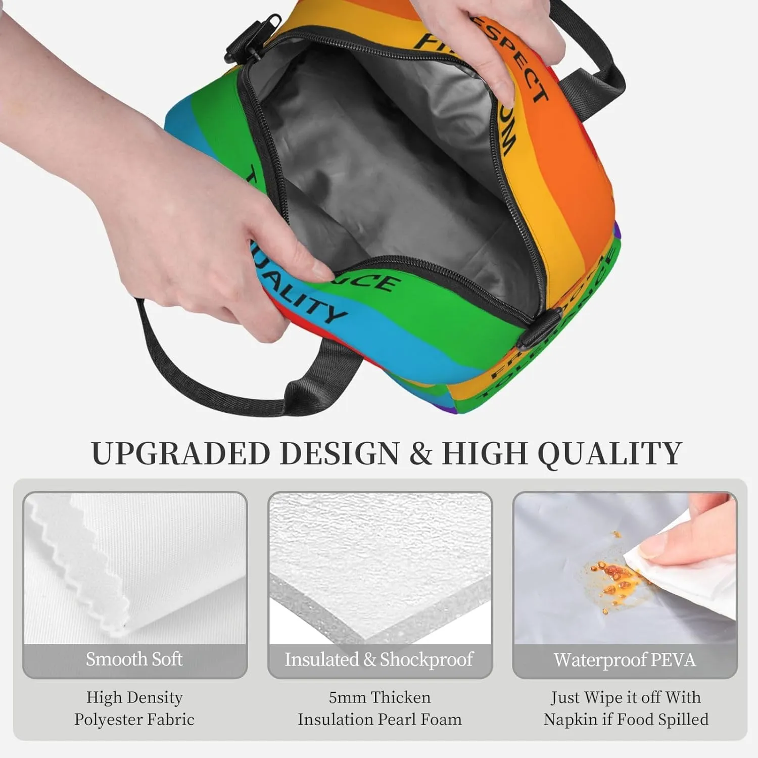 Lgbt Rainbow Love Respect Freedom Tolerance Equality Pride Reusable Lunch Bag Insulated Lunch Box Lunch Tote Bags Lunchbox Container Cooler Lunch Organizer Strap For Work Picnic Travel