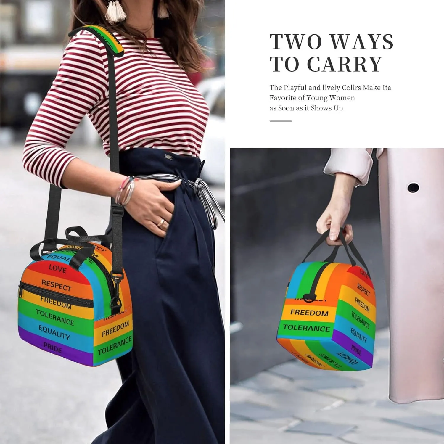 Lgbt Rainbow Love Respect Freedom Tolerance Equality Pride Reusable Lunch Bag Insulated Lunch Box Lunch Tote Bags Lunchbox Container Cooler Lunch Organizer Strap For Work Picnic Travel