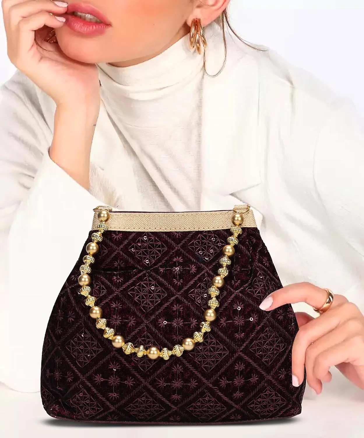 LONGING TO BUY Indian Ethnic Potli Handbag, Embroidered Evening Bag