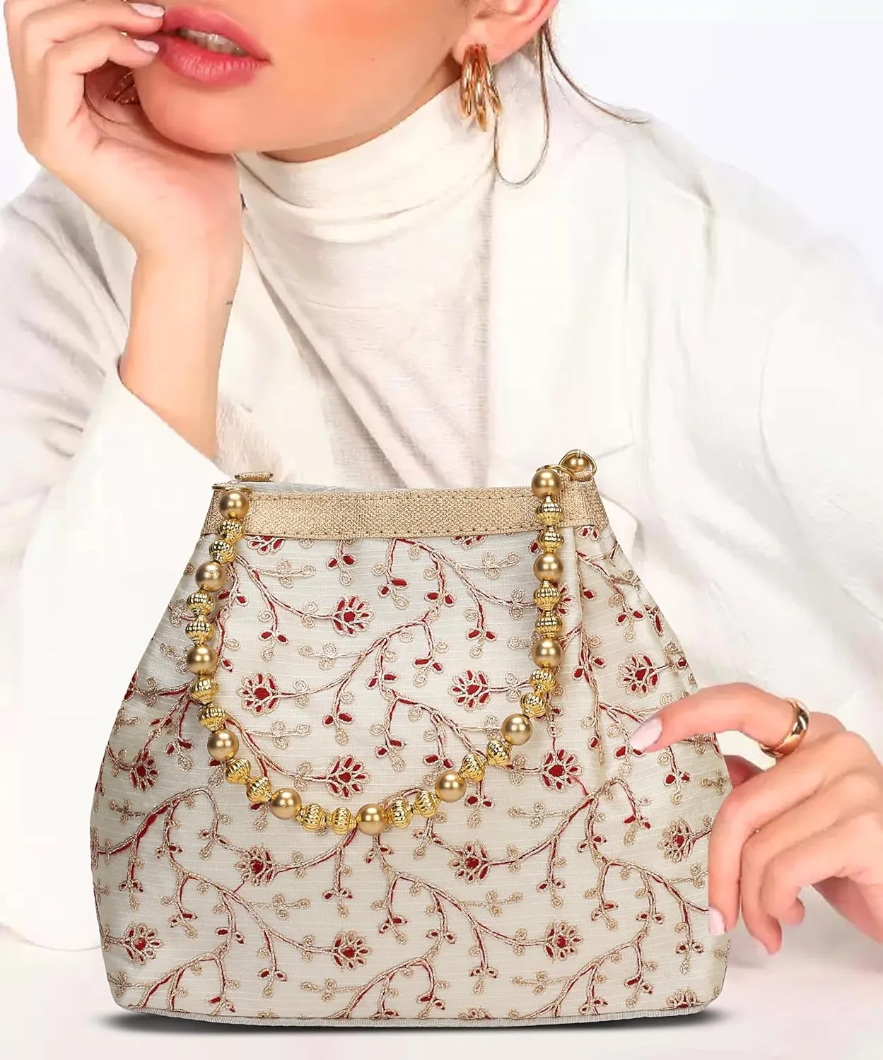 LONGING TO BUY Indian Ethnic Potli Handbag, Embroidered Evening Bag