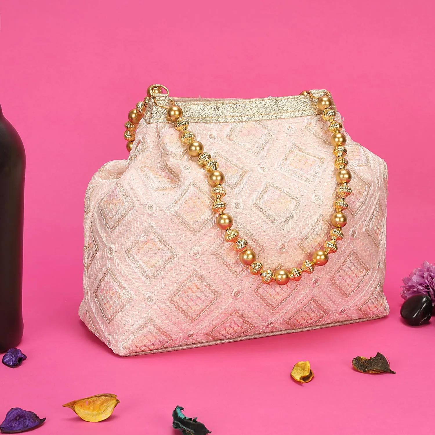 LONGING TO BUY Indian Ethnic Potli Handbag, Embroidered Evening Bag