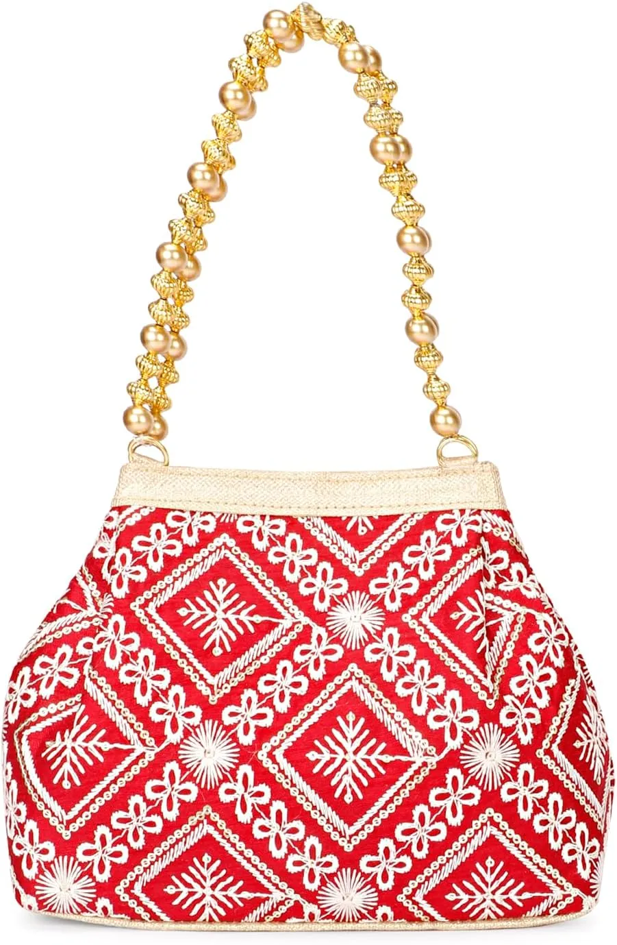 LONGING TO BUY Potli Bags for Women Embroidered Evening Purses with Gold Pearl Handle, Indian Women Potli Bags for Wedding