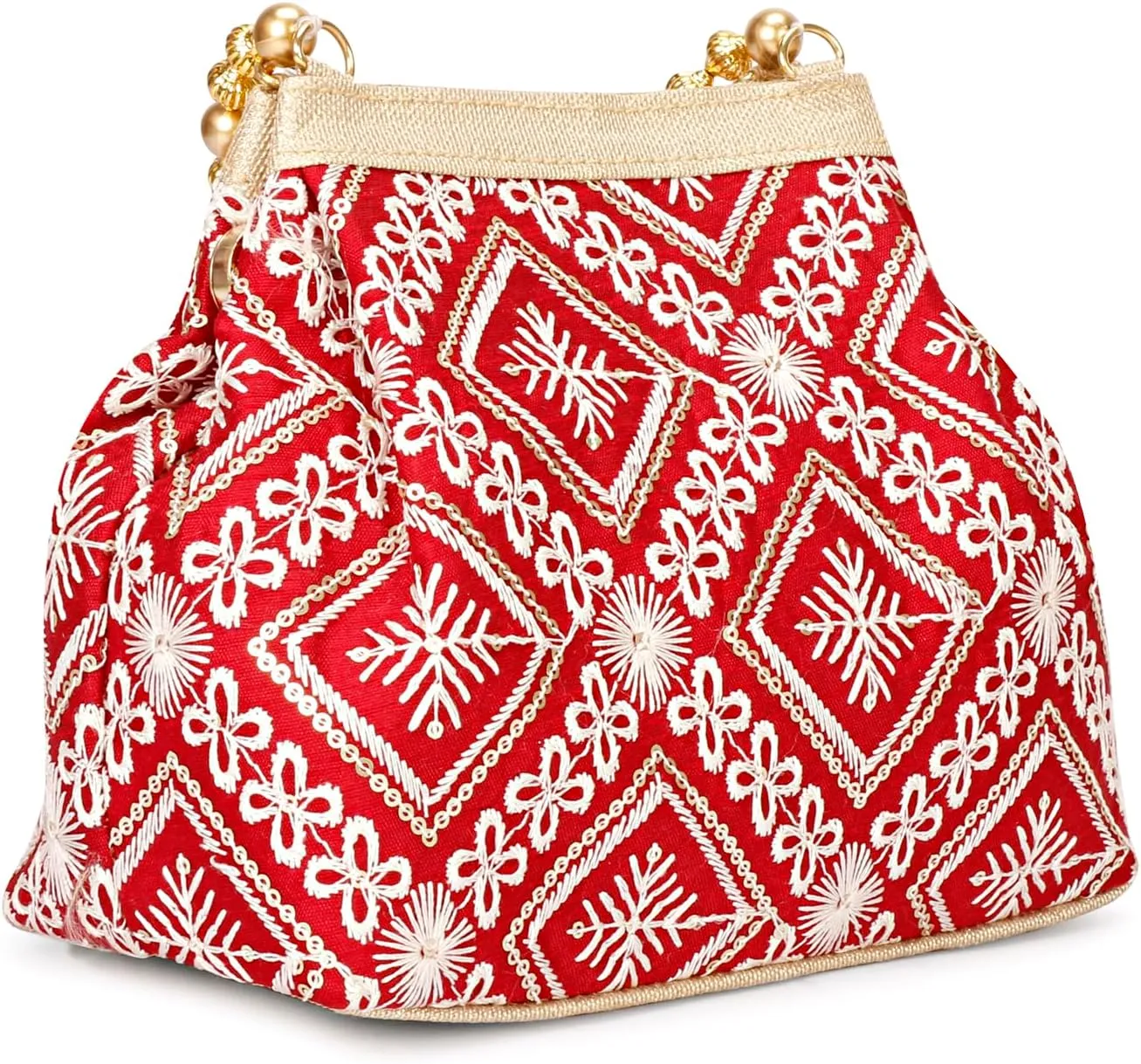 LONGING TO BUY Potli Bags for Women Embroidered Evening Purses with Gold Pearl Handle, Indian Women Potli Bags for Wedding