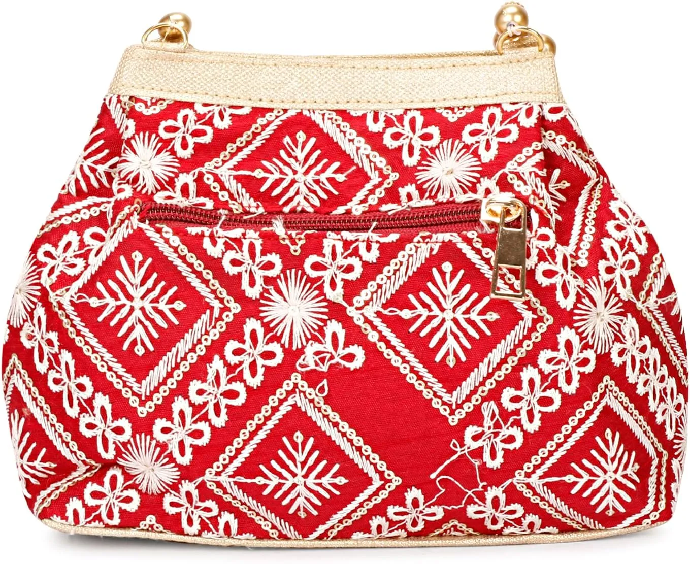 LONGING TO BUY Potli Bags for Women Embroidered Evening Purses with Gold Pearl Handle, Indian Women Potli Bags for Wedding