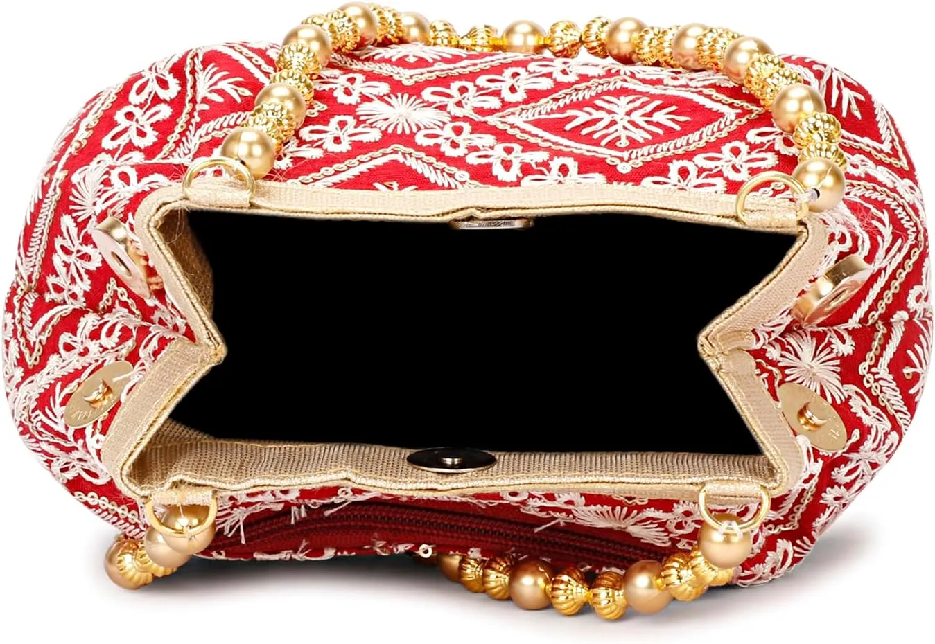 LONGING TO BUY Potli Bags for Women Embroidered Evening Purses with Gold Pearl Handle, Indian Women Potli Bags for Wedding