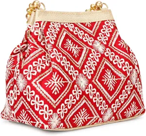 LONGING TO BUY Potli Bags for Women Embroidered Evening Purses with Gold Pearl Handle, Indian Women Potli Bags for Wedding