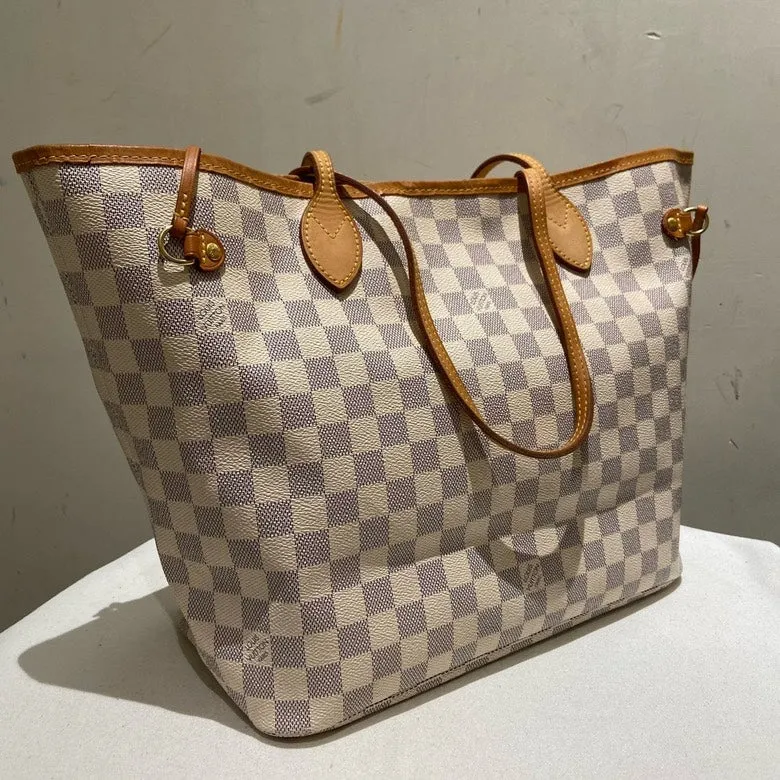 Louis Vuitton Damier Azur Checkered Tote Bag with Pouch, Beige, Canvas Tote