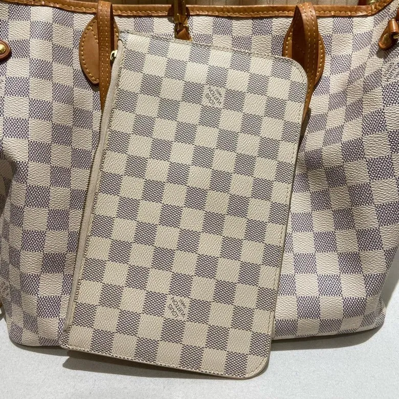 Louis Vuitton Damier Azur Checkered Tote Bag with Pouch, Beige, Canvas Tote