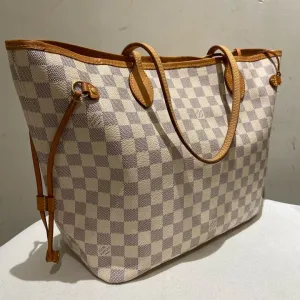 Louis Vuitton Damier Azur Checkered Tote Bag with Pouch, Beige, Canvas Tote