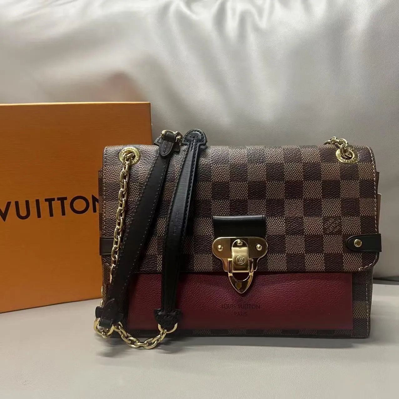 Louis Vuitton Damier Ebene Flap Bag Brown Leather