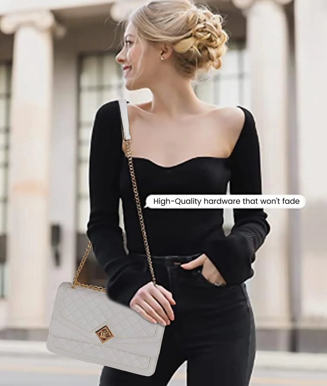 LOVEVOOK Crossbody Bags for Women Leather Quilted Shoulder Bag with Chain Strap Trendy Clutch Satchel Ladies Evening Bag